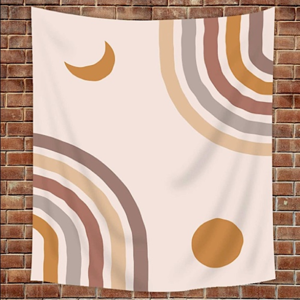 Abstract Neutral Rainbow Crescent Moon Bohemian Indie Balcony/Patio/Bed Decor - Picture 2 of 5
